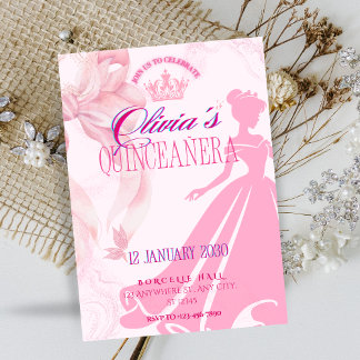 Invitación de Quinceañera Princesa Rosa Elegante
