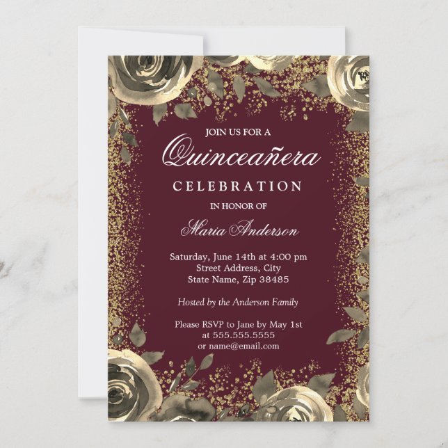 Invitación de Quinceanera, Purpurina de espuma de  (Anverso)