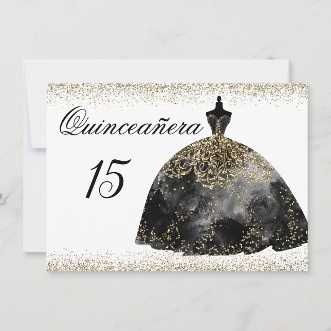 Invitación de Quinceanera Purpurina de oro de colo (Anverso)