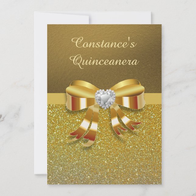 Invitación de Quinceanera, Purpurina de oro de mod (Reverso)