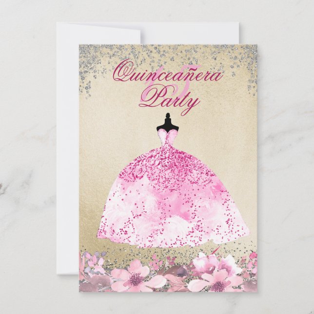 Invitación de Quinceanera, Purpurina de plata de c (Anverso)