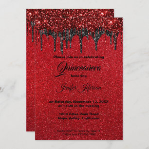 Invitación de Quinceanera purpurina Rojo