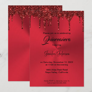 Invitación de Quinceanera purpurina rojo metálico