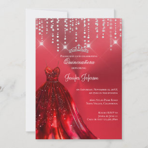 Invitación de Quinceanera purpurina rojo metálico
