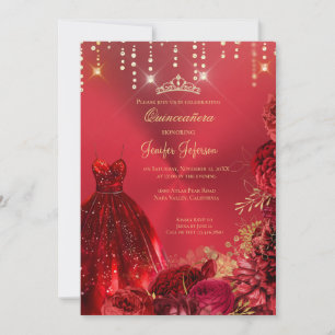 Invitación de Quinceanera purpurina rojo metálico