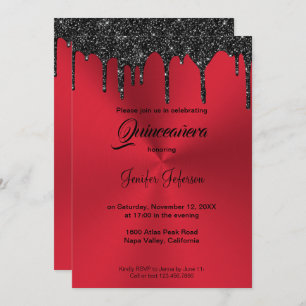Invitación de Quinceanera purpurina rojo metálico