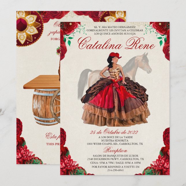 Invitación de Quinceanera Quince Anos Occidental (Anverso / Reverso)