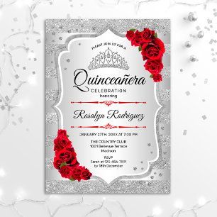 Invitación de Quinceanera Roja Plata