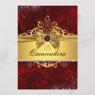 Invitación de Quinceañera Roja Rubí Dorada