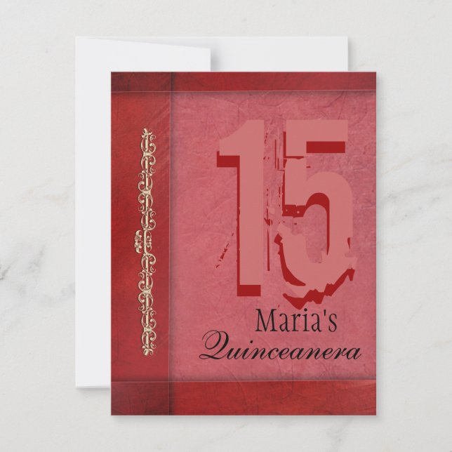 Invitación de Quinceañera Roja y Rosa (Anverso)