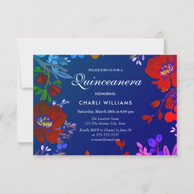 Invitación de Quinceanera Rojo Rojo Tropical Color (Anverso)