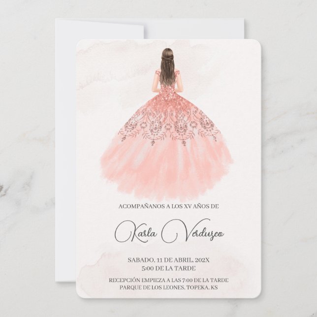 Invitación de Quinceañera Rosa (Anverso)