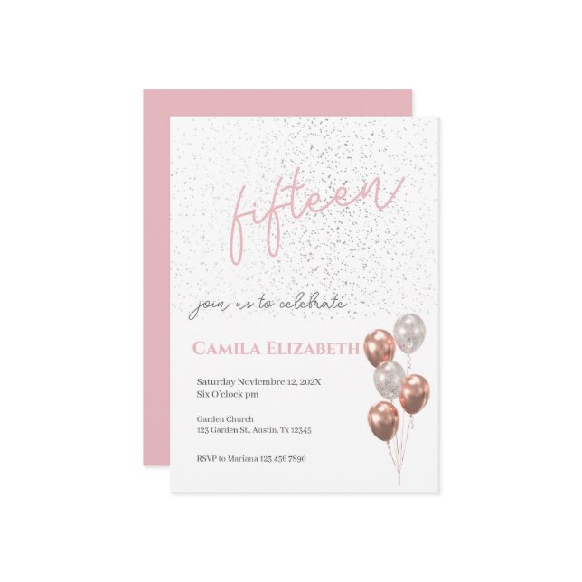 Invitación de Quinceañera Rosa (Anverso/Reverso In Situ)