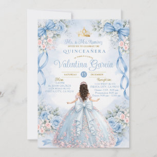 Invitación de Quinceañera Rosa Azul Polvoriento Pr