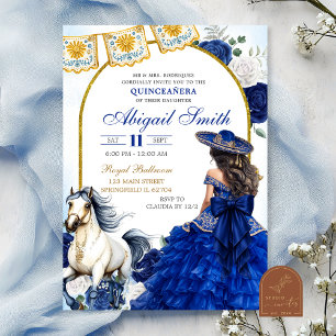 Invitación de Quinceañera Rosa Charra Azul Marino