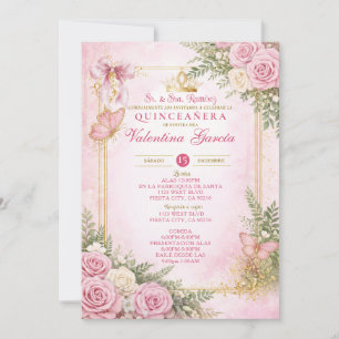 Invitación de Quinceañera Rosa Claro en Español
