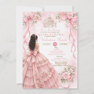 Invitación de Quinceañera Rosa con Lazo