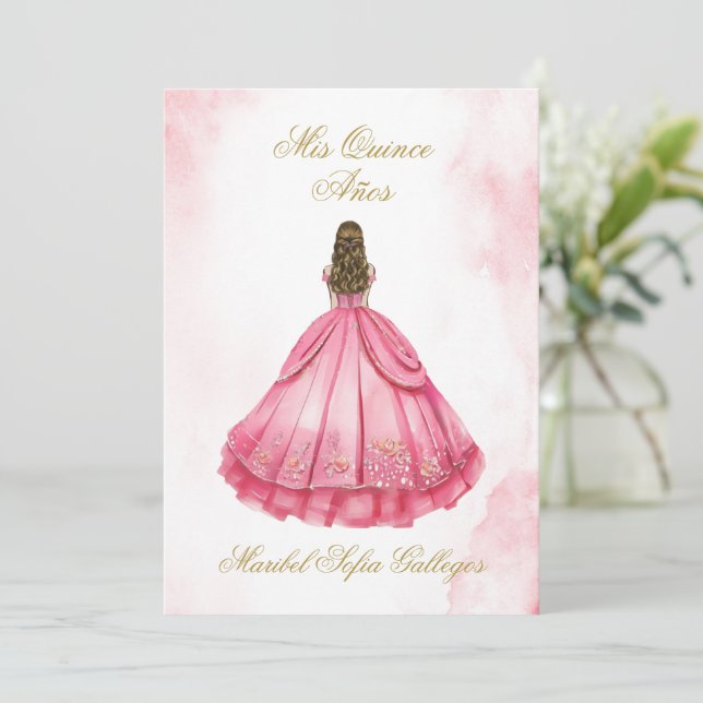 Invitación de Quinceanera Rosa Dusty (Anverso de pie)
