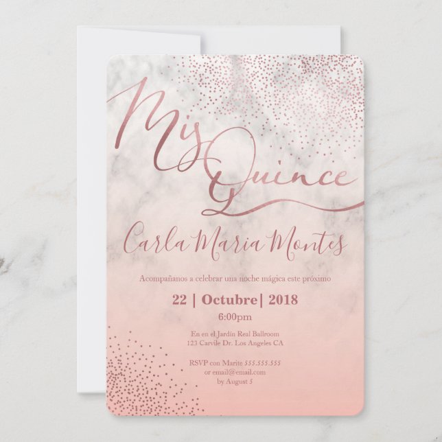 Invitación de Quinceanera rosa Faux, membrillo (Anverso)