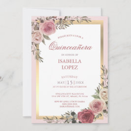 Invitación de Quinceañera Rosa floral rosa Rubor