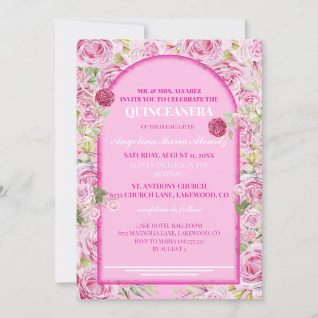 Invitación de Quinceañera Rosa Loral (Anverso)