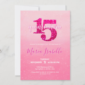 Invitación de quinceañera rosa para cumpleaños 15