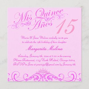Invitación de Quinceañera Rosa Princesa Tiara