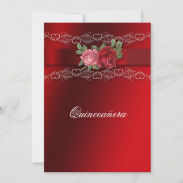 Invitación de Quinceañera Rosa Roja Rosas Satén Ro