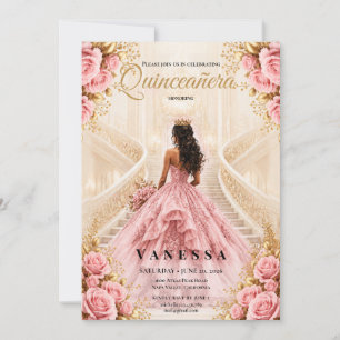 Invitación de quinceañera rosa y dorado