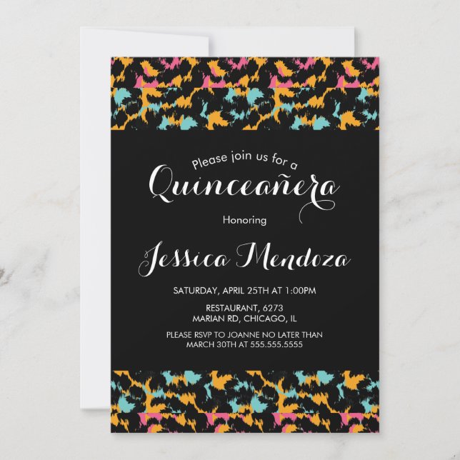 Invitación de Quinceañera Sweet 16 con Estampado d (Anverso)