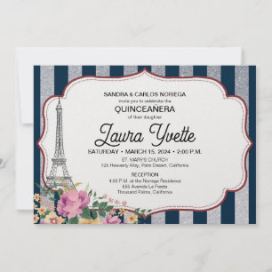 Invitación de Quinceañera, Tema de París, Torre Ei