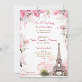 Invitación de Quinceañera Tema París Rosa Floral