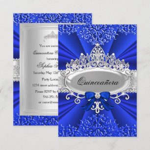 Invitación de Quinceañera Tiara Azul y Damasco