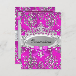 Invitación de Quinceanera Tiara Damask de plata ro