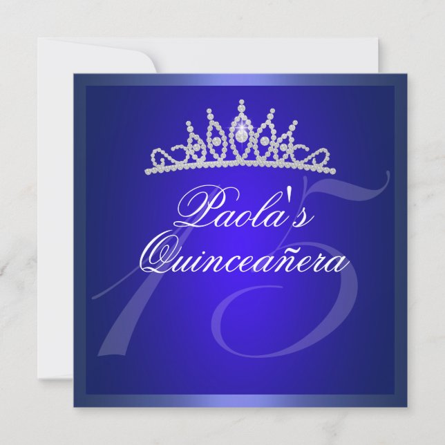 Invitación de Quinceañera Tiara de Diamante Azul R (Anverso)