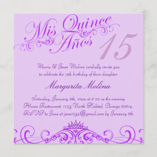 Invitación de Quinceañera Tiara Purpura Princesa