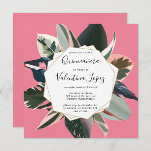 Invitación de Quinceanera Tropical Rosa Moderna