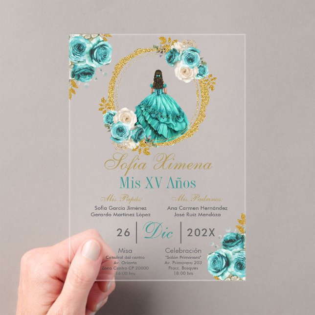 Invitación de Quinceañera Turquesa Acrílica (Insitu (portátil))
