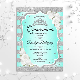 Invitación de Quinceanera Turquesa Plata
