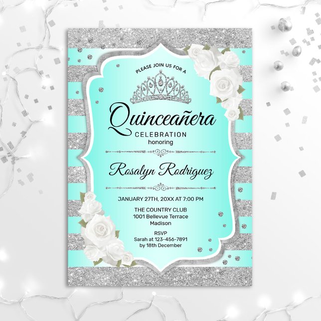 Invitación de Quinceanera Turquesa Plata (Subido por el creador)
