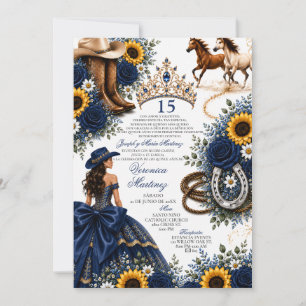 Invitación de Quinceañera Vaquera Rosa Girasol Azu