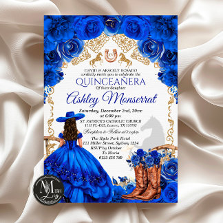Invitación de Quinceañera Vaquero Azul Real, 15 Añ