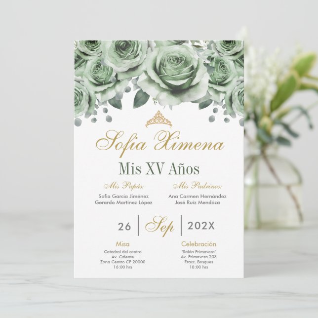 Invitación de Quinceanera Verde (Anverso de pie)