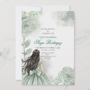 Invitación de Quinceañera verde de saberes editabl