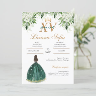 Invitación de Quinceañera Verde Esmeralda