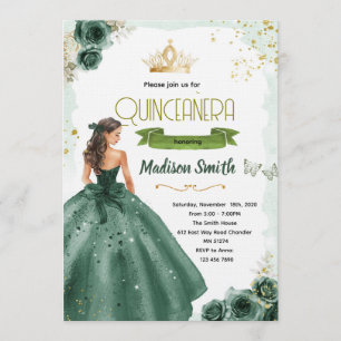 invitación de quinceañera verde esmeralda