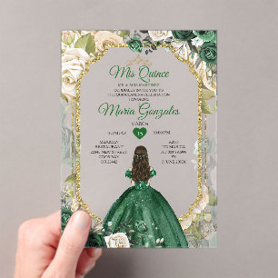 Invitación de Quinceañera Verde Esmeralda con Bril