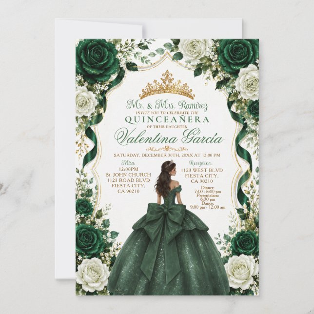 Invitación de Quinceañera Verde Esmeralda con Prin (Anverso)