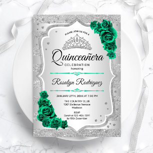 Invitación de Quinceanera Verde Plateado