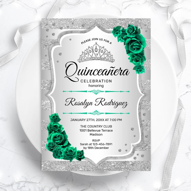 Invitación de Quinceanera Verde Plateado (Subido por el creador)